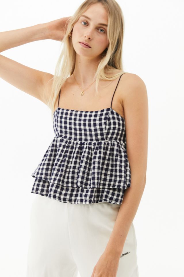 UO Olivia Gingham Tiered Peplum Babydoll Cami