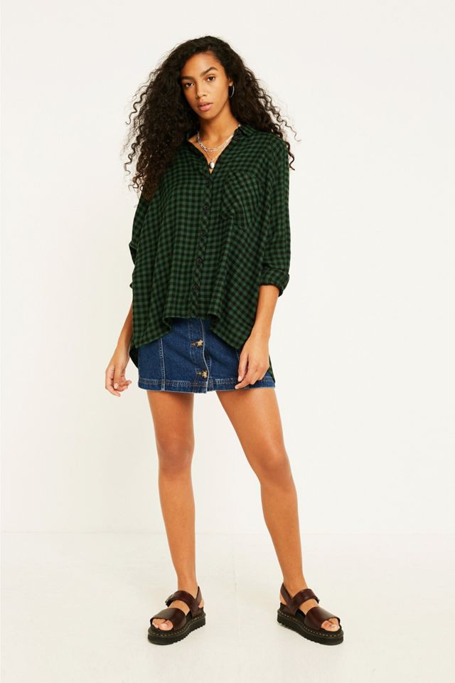 UO - Chemise Brendan drapée et boutonné en flanelle verte  #1