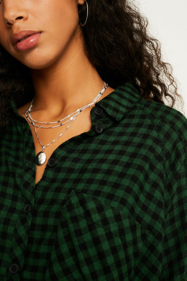 UO - Chemise Brendan drapée et boutonné en flanelle verte  #2