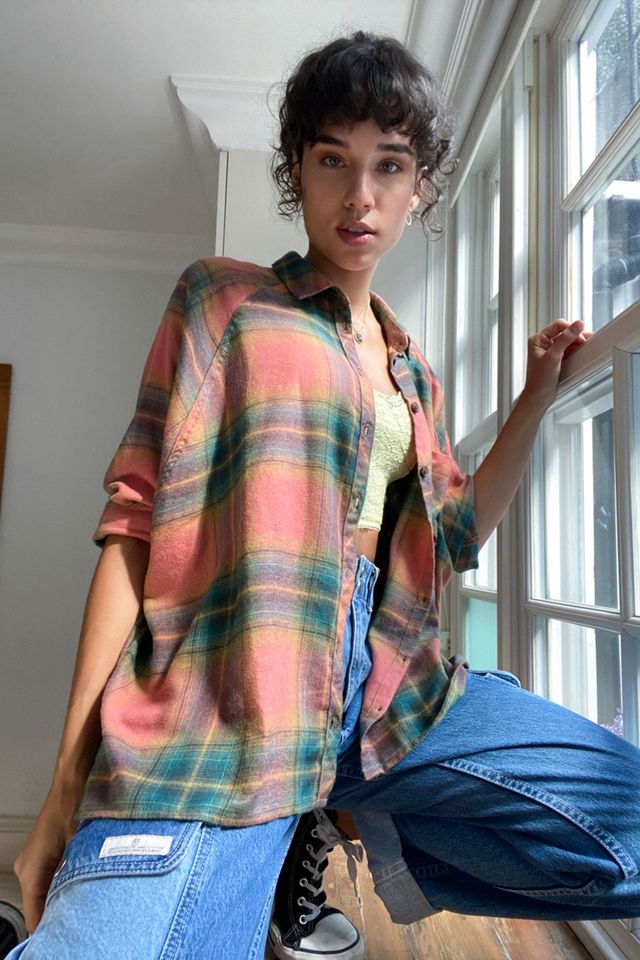 UO Brendan Camicia Button-Down Drapey Rosa & Verde #1