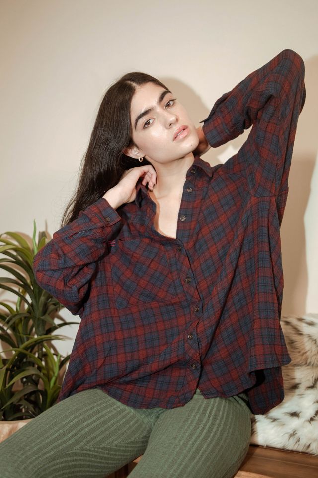 BDG Lachlan Drapey Red Flannel Button-Down Shirt #1
