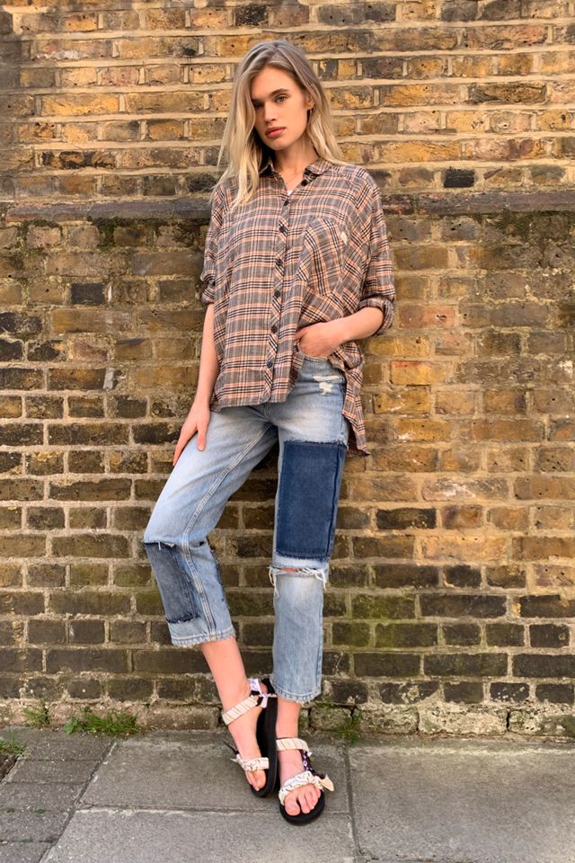 UO Brendan Tan Drapey Button-Down Shirt #1