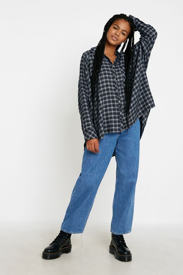 UO Brendan Navy & Black Drapey Button-Down Shirt #2