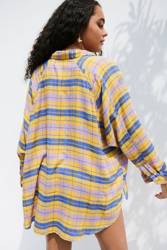 UO Brendan Yellow & Blue Drapey Button-Down Shirt #1