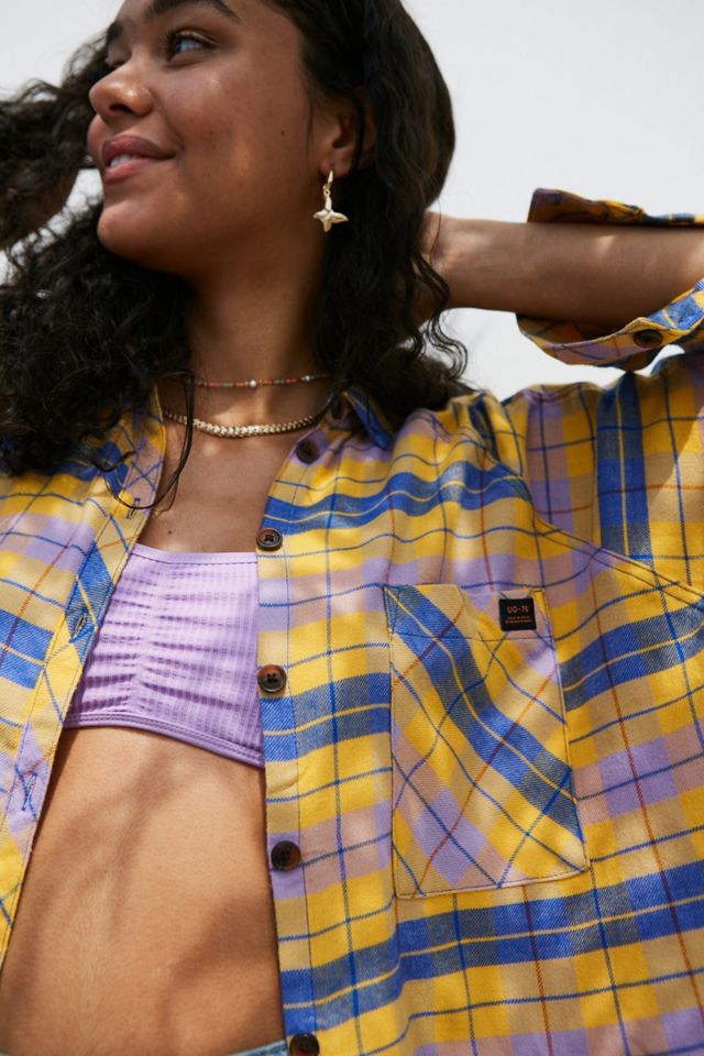 UO Brendan Yellow & Blue Drapey Button-Down Shirt #2