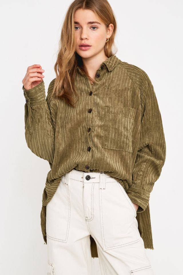 UO Brendan Green Corduroy Button-Through Shirt | Urban Outfitters UK