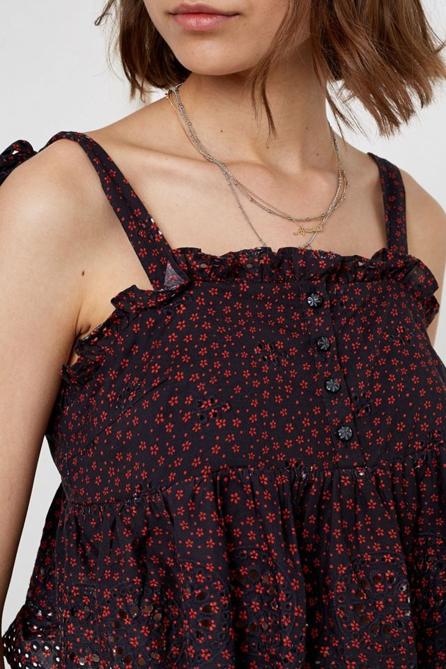 UO - Haut court Adele babydoll en broderie anglaise imprimé noir #2
