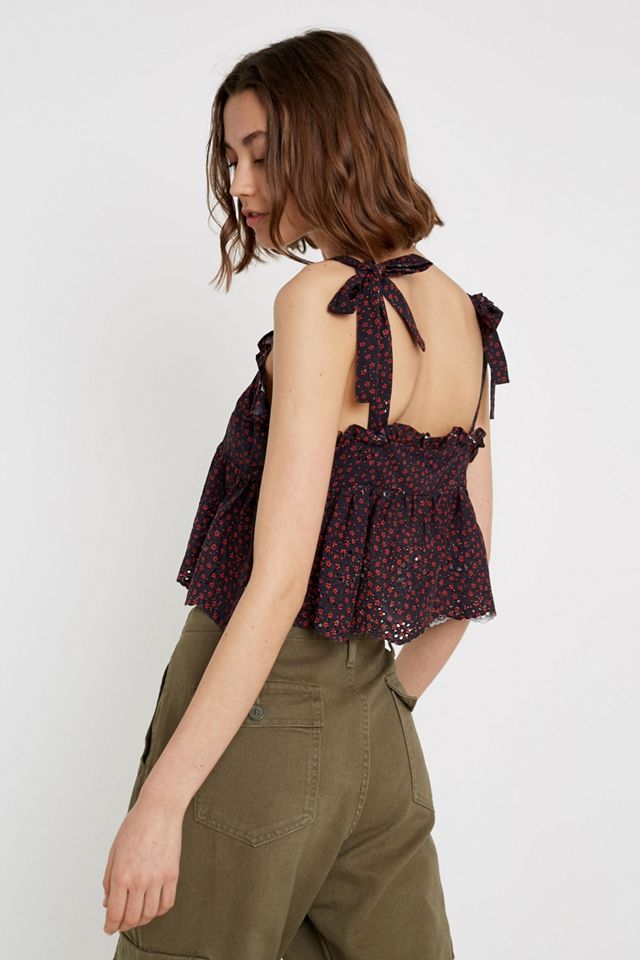 UO - Haut court Adele babydoll en broderie anglaise imprimé noir #3