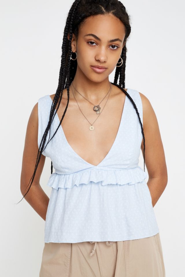 UO Karen Linen Ruffle Babydoll Top | Urban Outfitters UK