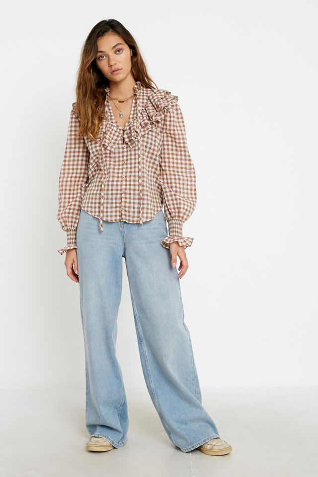 UO – Gerüschte Bluse mit durchgehender Knopfleiste „McKenzie“ #1