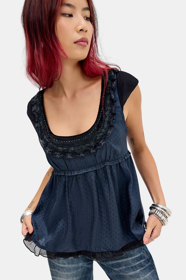 Kimchi Blue Marineblaue Evelyn Babydoll-Bluse #2