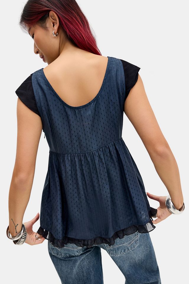 Kimchi Blue Marineblaue Evelyn Babydoll-Bluse #3