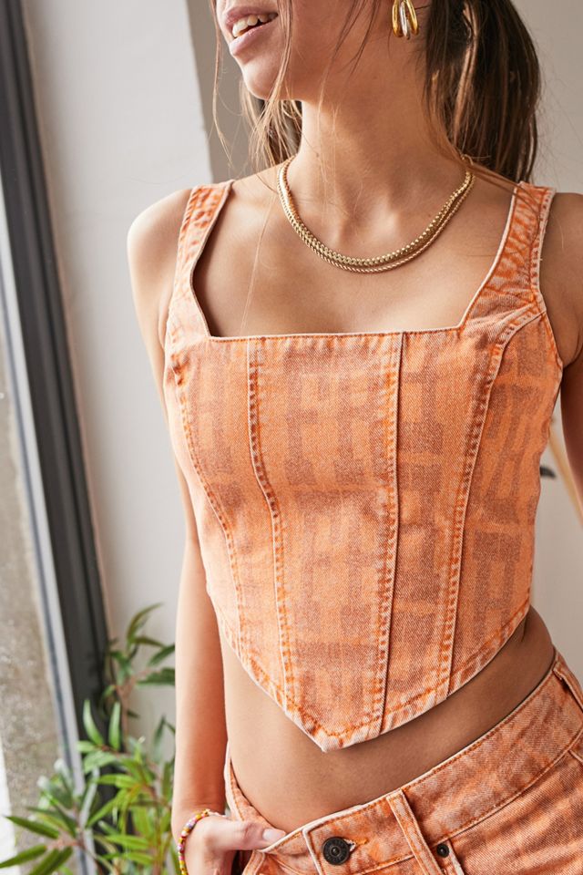 BDG - Corset en denim avec imprimé frais orange #1