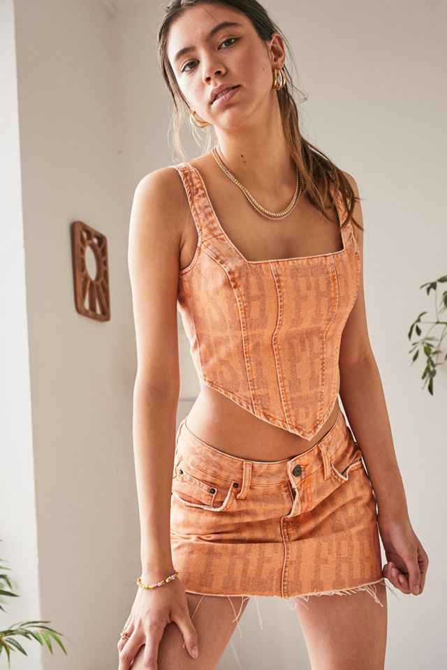 BDG - Corset en denim avec imprimé frais orange #2