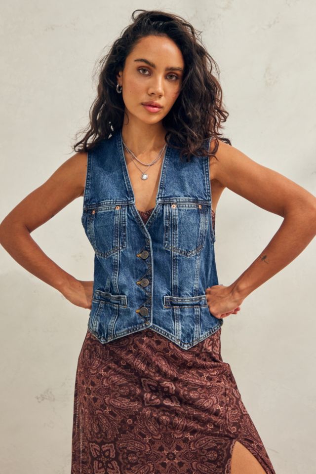 UO Denim Button-Up Waistcoat | Urban Outfitters UK