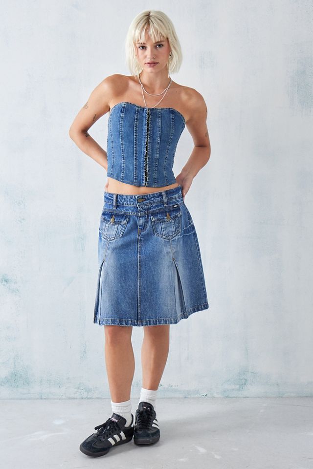 Top corsetto in denim chiaro BDG Luna con lacci #2