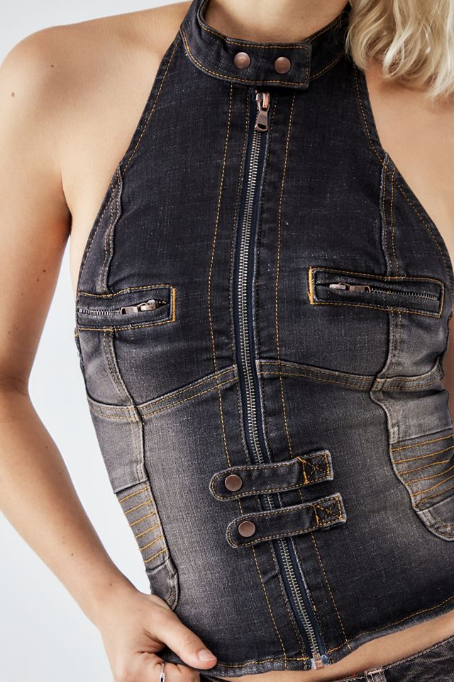 Top in Denim Halterneck Motocross Bella BDG #2
