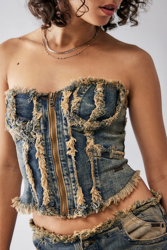 BDG Courtney Frayed Denim Corset Top  #1