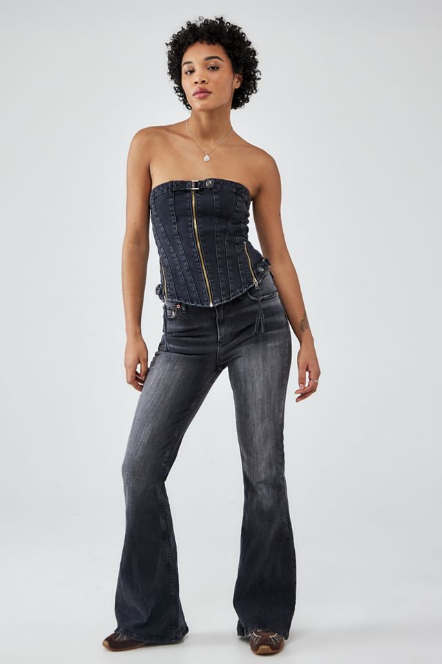 BDG Black Denim Motocross Corset Top #1