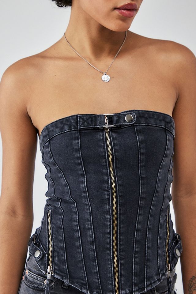 BDG Black Denim Motocross Corset Top #2