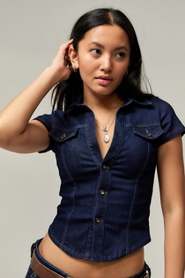 BDG Polly Denim Shirt - Blue 2XS at Urban Outfitters