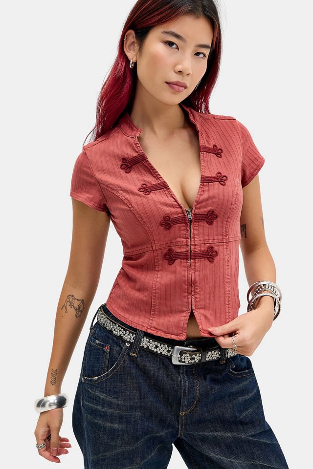 Chemise en denim rouge Tori à brandebourgs BDG #1