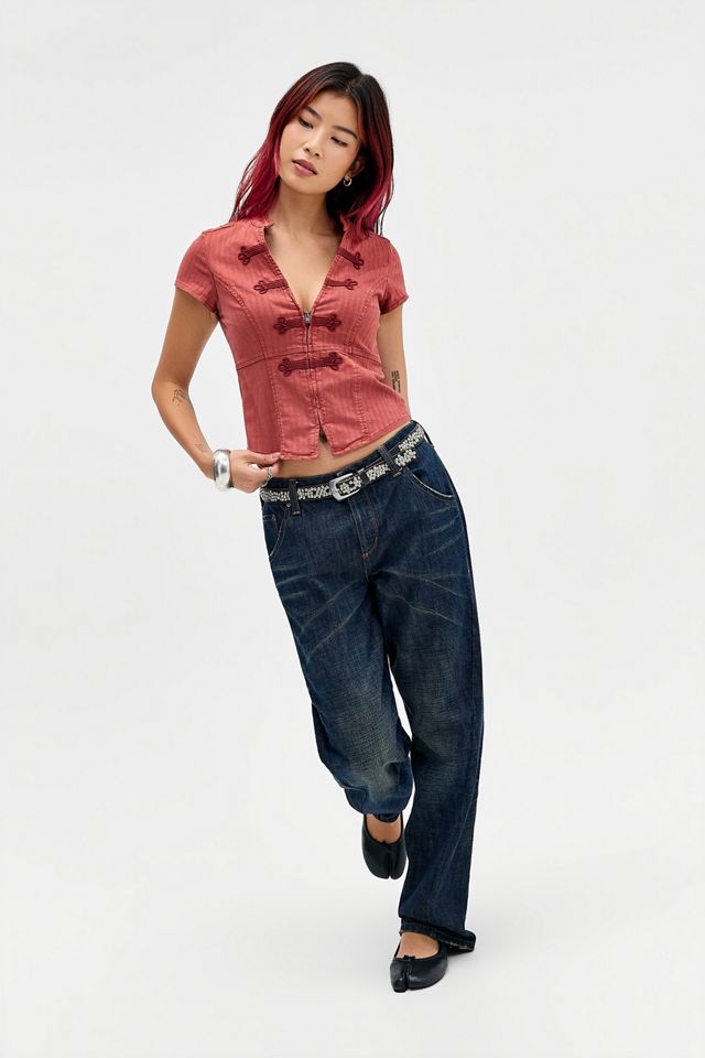 Chemise en denim rouge Tori à brandebourgs BDG #2