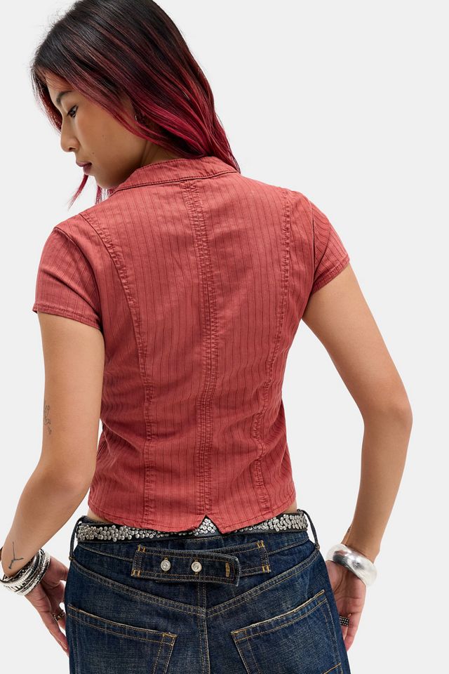 Chemise en denim rouge Tori à brandebourgs BDG #3