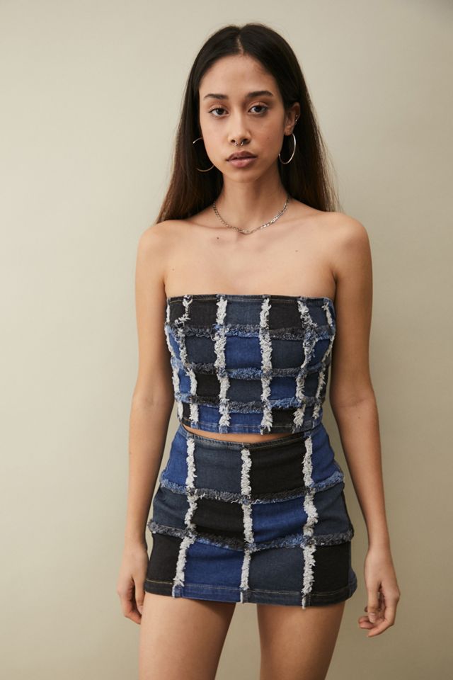 BDG Patchwork Denim Corset Top Urban Outfitters UK