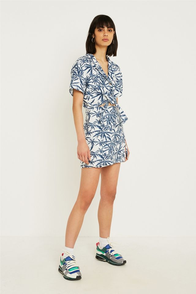 UO Palm Print Linen Tie-Front Top #1