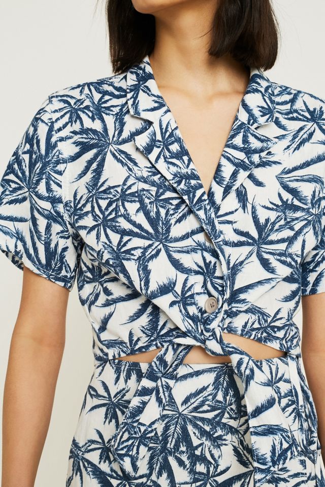 UO Palm Print Linen Tie-Front Top #2