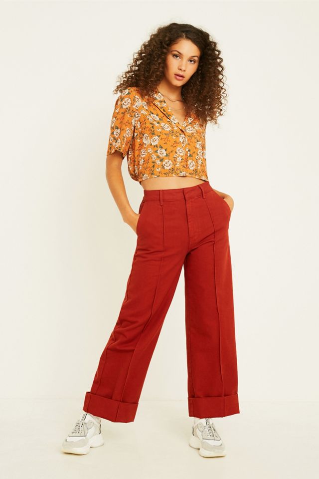 UO Mustard Floral Revere Collar Shirt #2