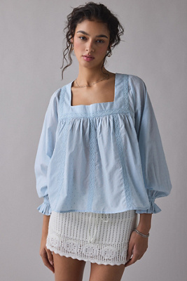Urban Outfitters Uo Celia Devoré Babydoll Top in Blue | UK