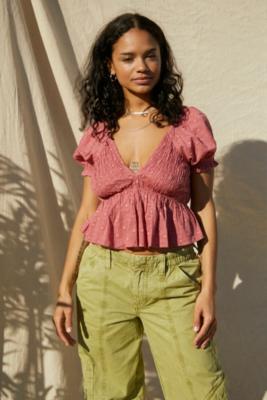 UO Izzy Blouse - Pink XL at Urban Outfitters