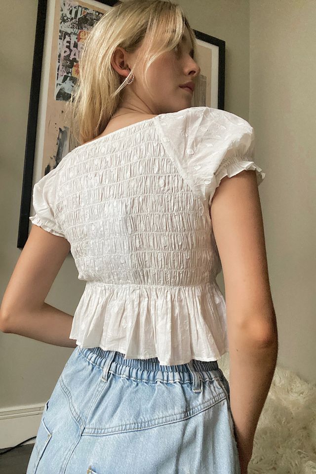 UO Izzy White Smocked Blouse #1