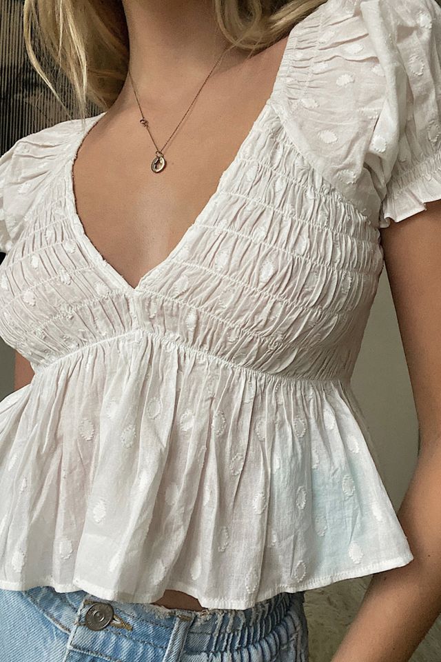 UO Izzy White Smocked Blouse #2