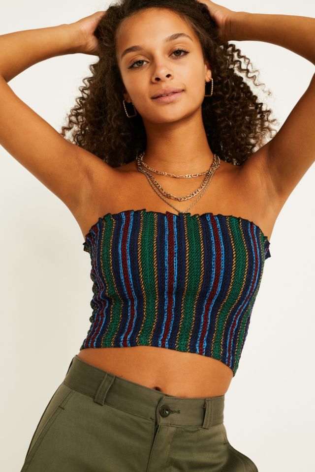 UO Multi Stripe Smocked Bandeau Tube Top | Urban Outfitters UK