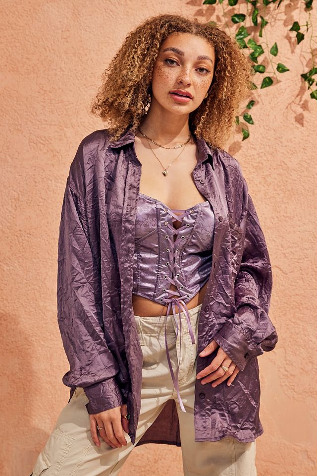 UO Sadie Crushed Satin Shirt  #1