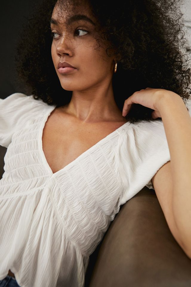 UO White Izzy Smocked Blouse #1
