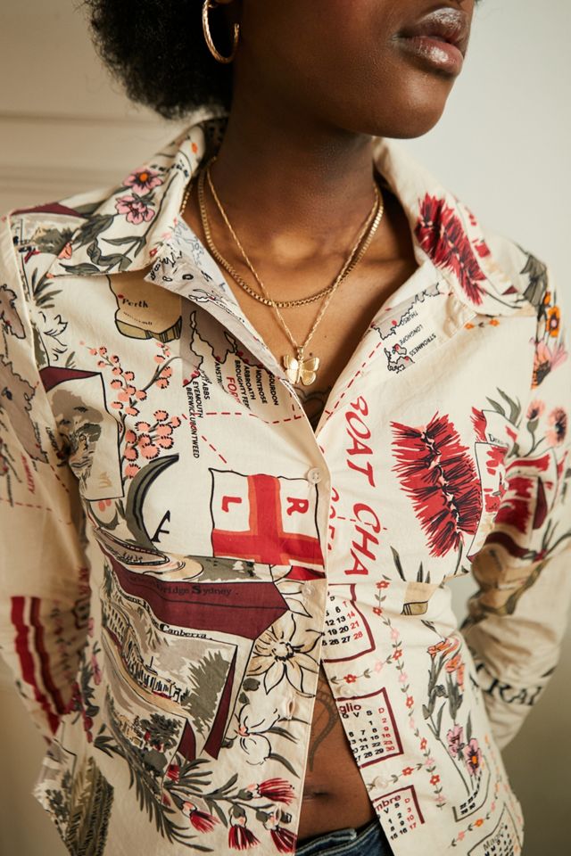 UO Cream Petra Postcard Stampa Slim-Fit Shirt #1