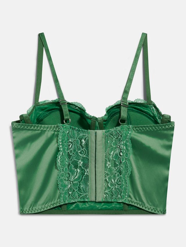 UO Ava Green Satin & Lace Corset Top #4