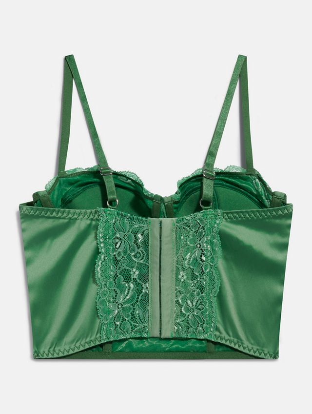 UO Ava Green Satin & Lace Corset Top