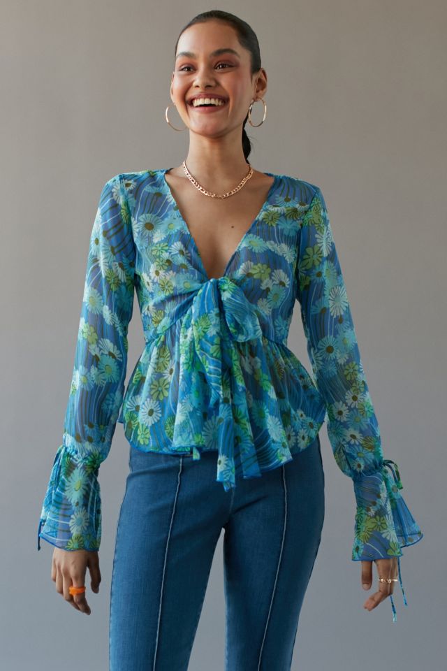 UO Paris Ruffled TieFront Blouse Urban Outfitters UK