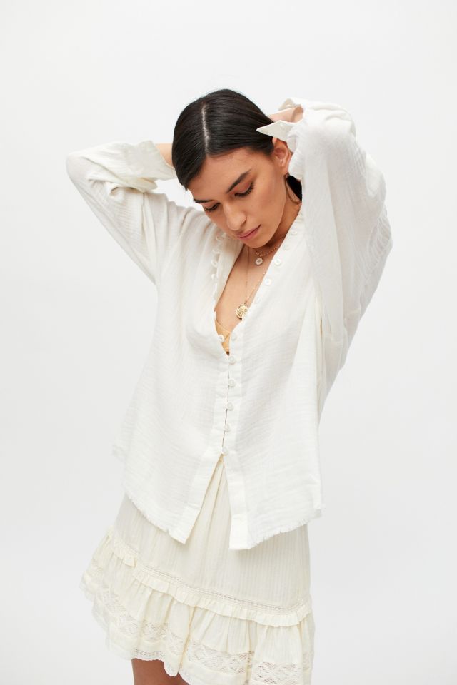 UO Addison White Button-Down Blouse