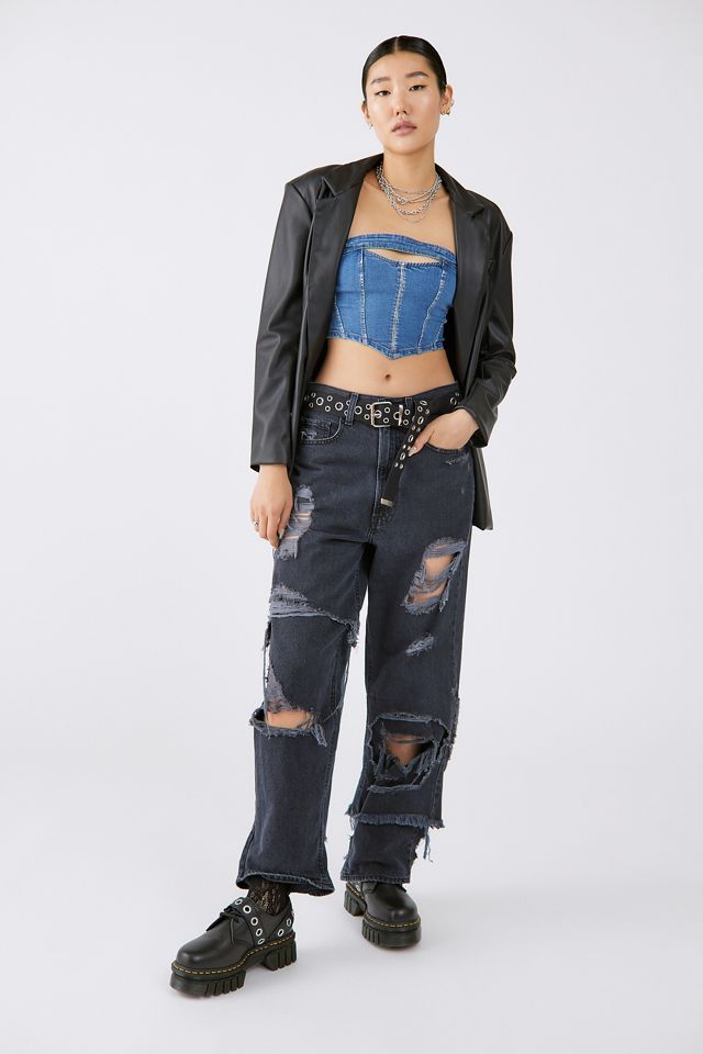 UO Rena Cut-Out Tinted Denim Boob Tube #1