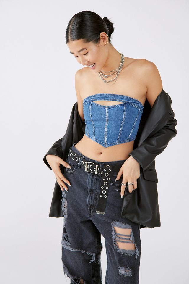 UO Rena Cut-Out Tinted Denim Boob Tube #3