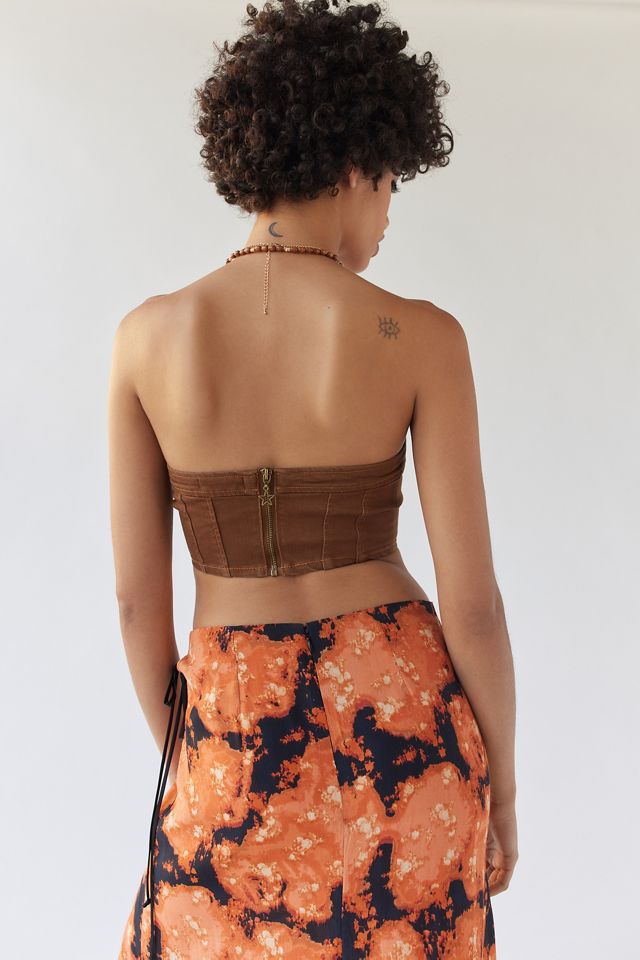 UO Rena Cut-Out Light Brown Denim Boob Tube #1