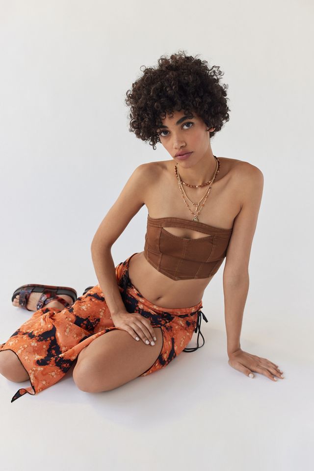 UO Rena Cut-Out Light Brown Denim Boob Tube #2