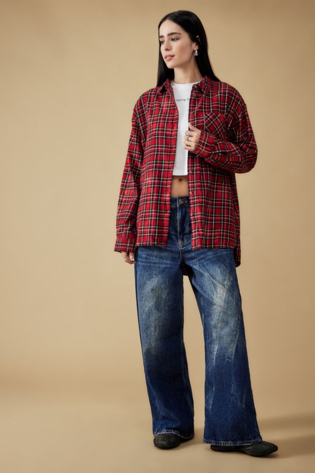 BDG Rae Oversized Red Check Shirt | Urban Outfitters UK