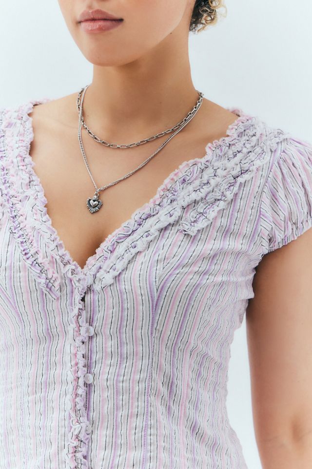 UO Ria Ruffle Striped Blouse #1